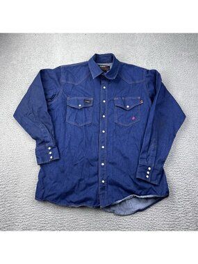 Forge Fr Long Sleeve Button Up Snap Pearl Blue Work Short Size Large